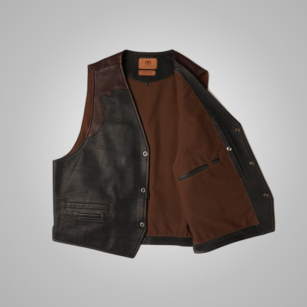 Mens Multi Color Brown Buffalo Leather Vest