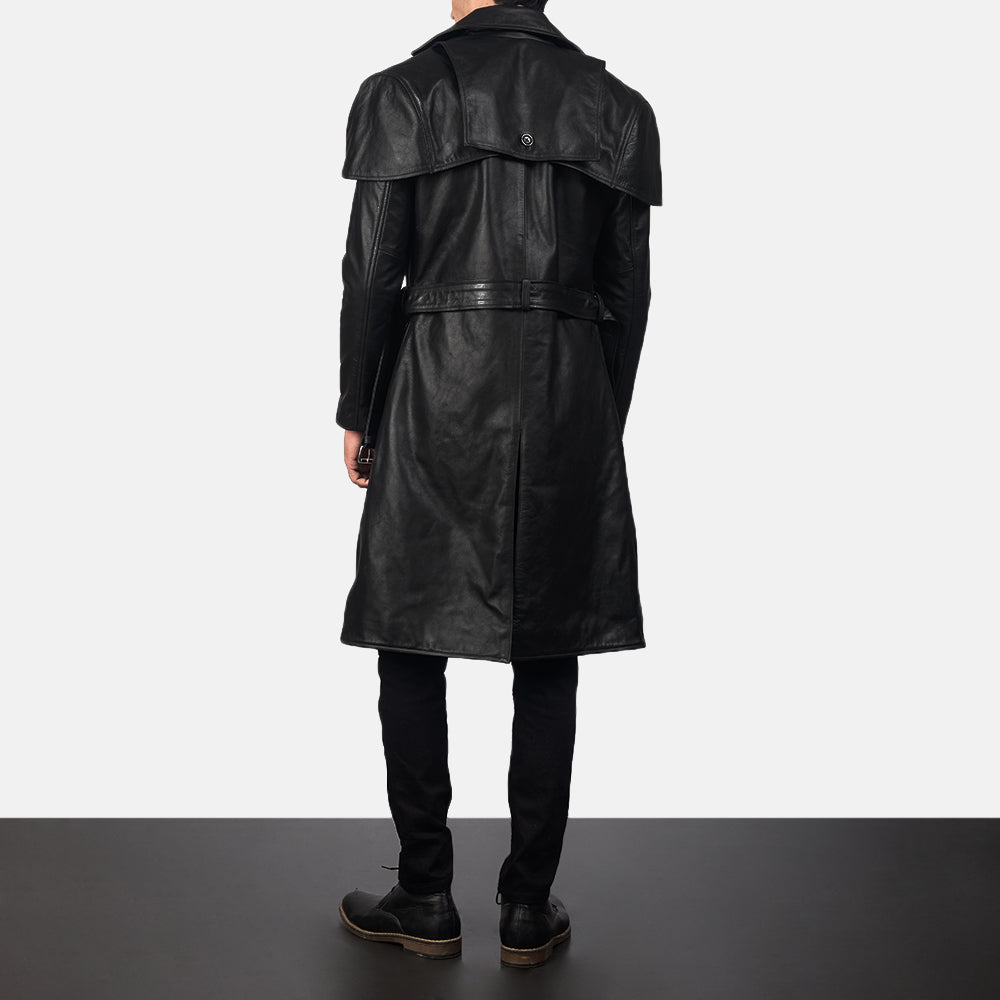 Mens Shinny Black Belted Lambskin Leather Duster Coat