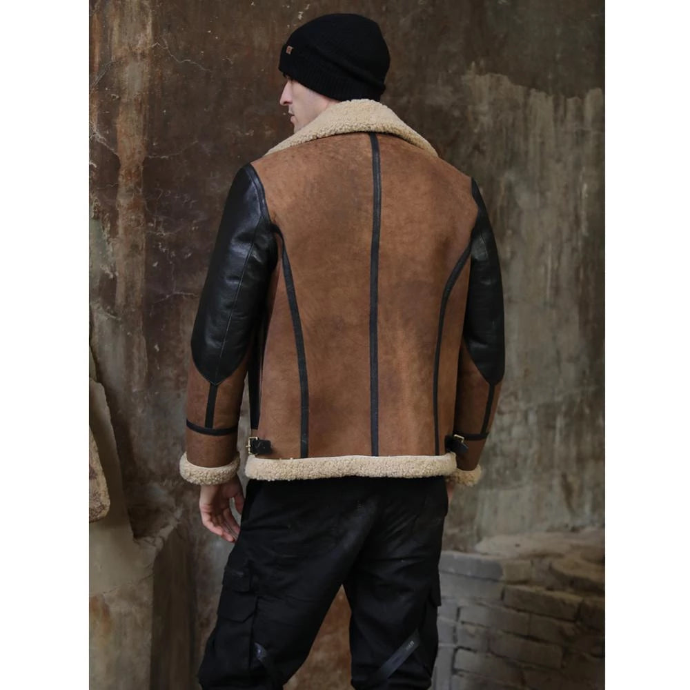 Mens Two Tone B3 RAF Flying Aviator Sheepskin Leather Jacket