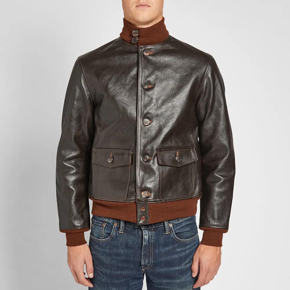 Stylish Men's Vintage A-1 Brown Leather Bomber Jacket for a Classic Look