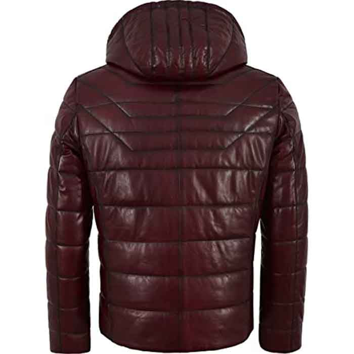 Men’s Puffer Hooded Quilted Lambskin Leather Jacket