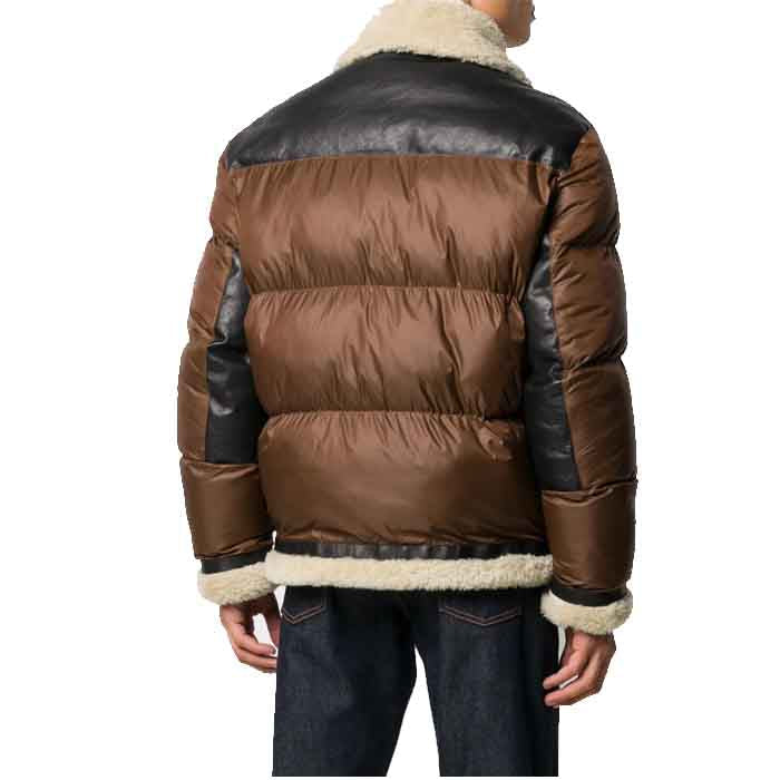 Front Full Zipped Puffer Leather Jacket For Men’s