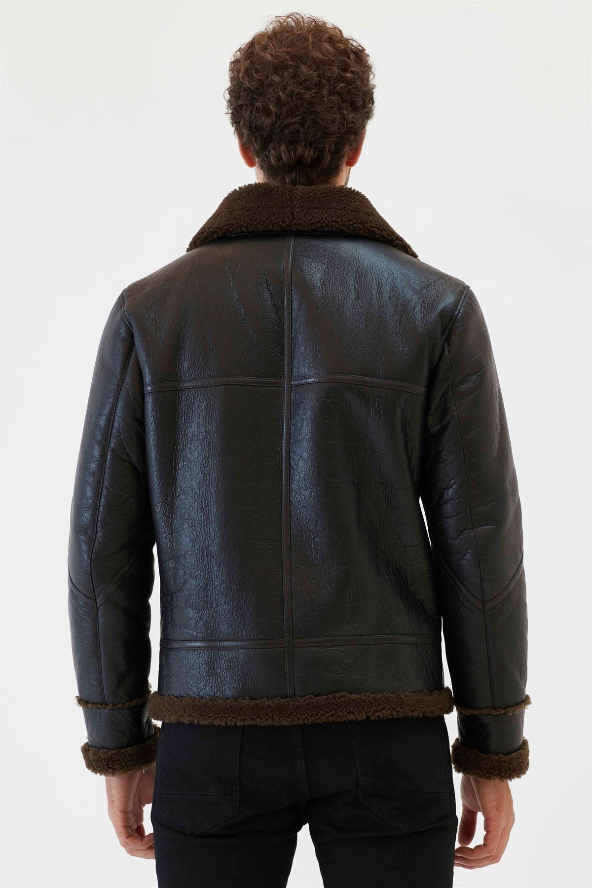 Men Aviator Tobacco Brown Shearling Jacket