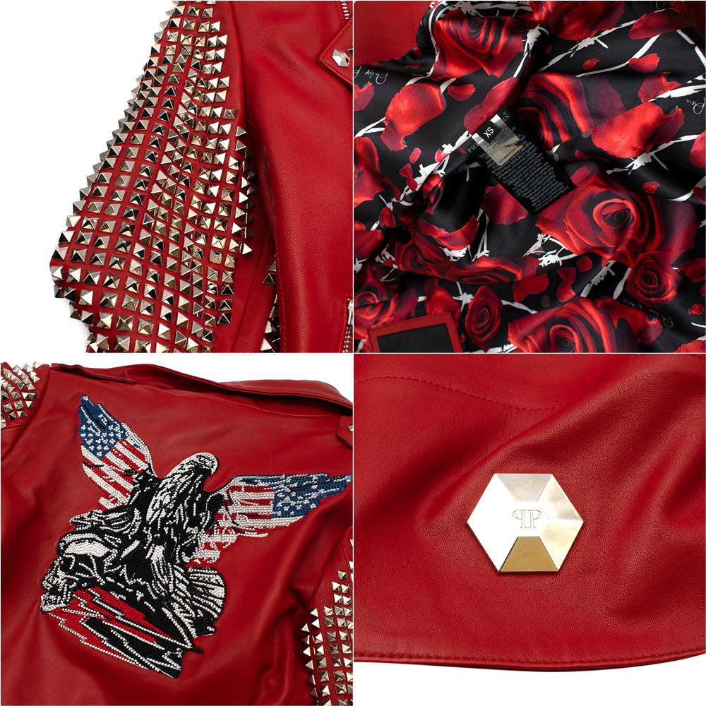 New Women's Red studded Fashion Motorcycle  Leather Biker Jacket