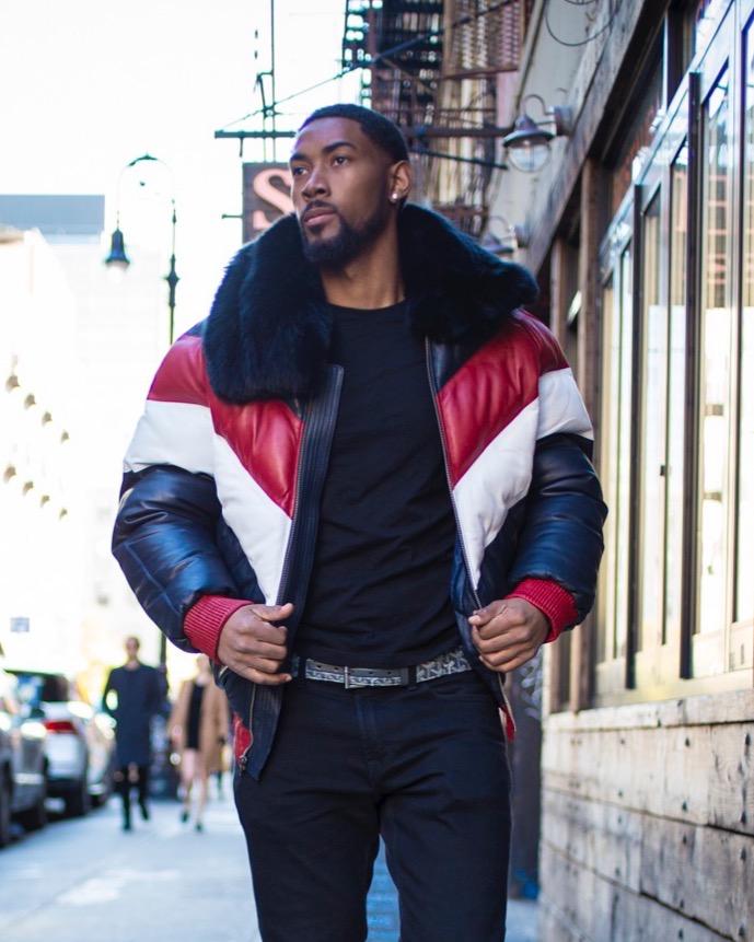 Trendy Men’s V Bomber Jacket - Vibrant Red, White, and Blue Combo