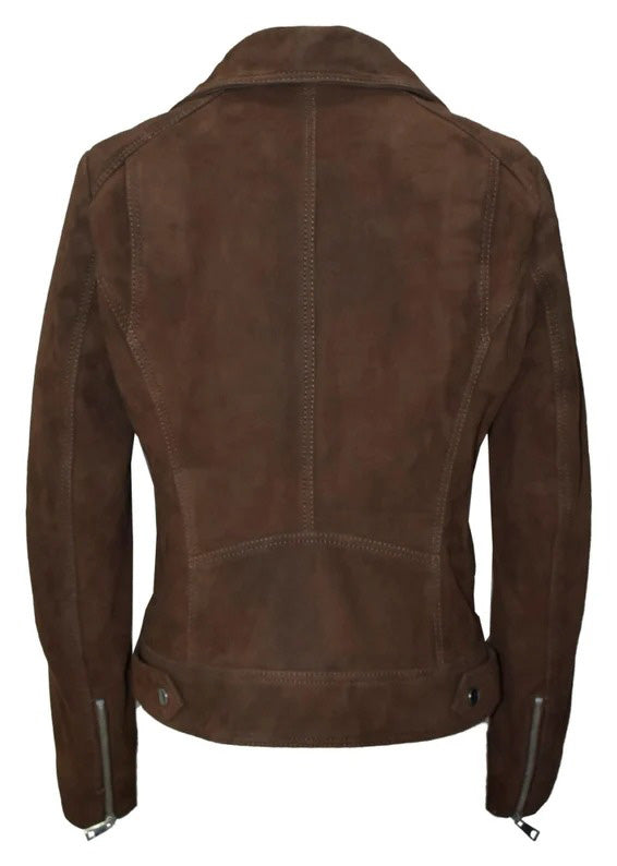 Vintage Brown Lambskin Leather Casual Biker Jacket for Women