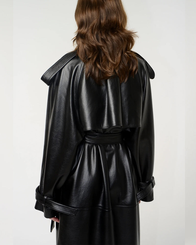 Women Black Leather Trench Coat