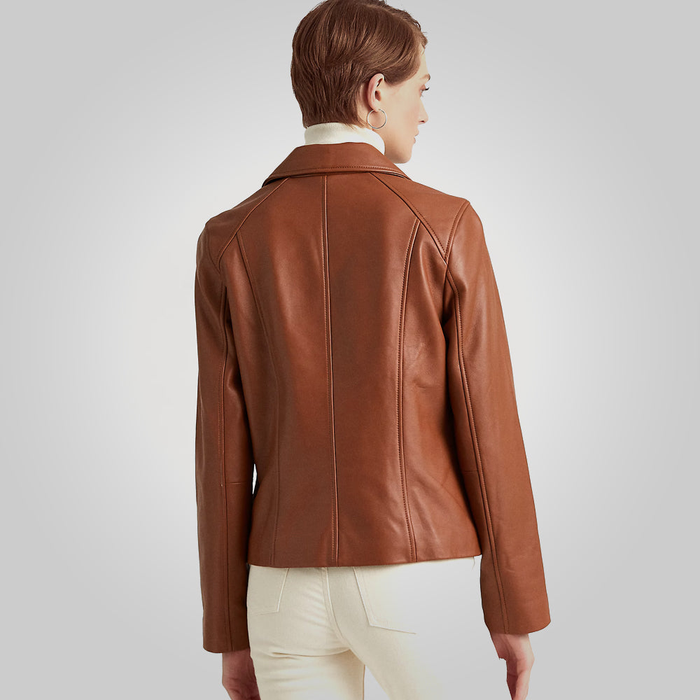 Women Brown Moto Lambskin Motorcycle Jacket