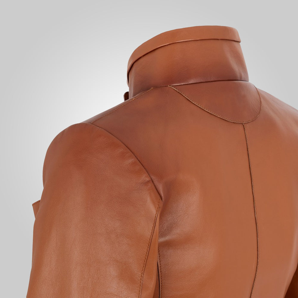 Women Cropped Goatskin Brown Leather Jacket