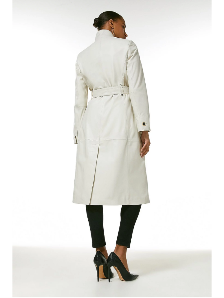 Women’s White Sheepskin Leather Trench Coat With Belt