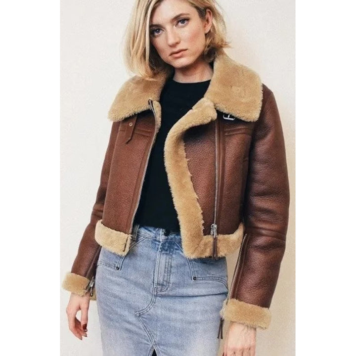 Elevate Your Style with Our Women's B3 RAF Shearling Aviator Flight Jacket – Cozy Bomber Fur Coat