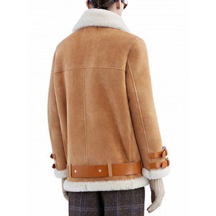 Breathtaking Women's Brown Shearling B3 RAF Aviator Flight Jacket - Embrace Timeless Style and Comfort!