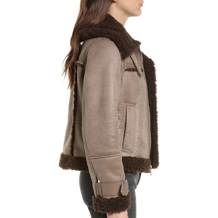 Elevate Your Style with Our Women's Shearling Aviator Leather Jacket