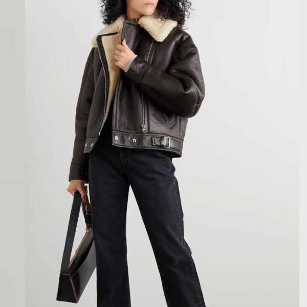 Black Women B3 RAF Aviator Cowhide Shearling Leather Jacket