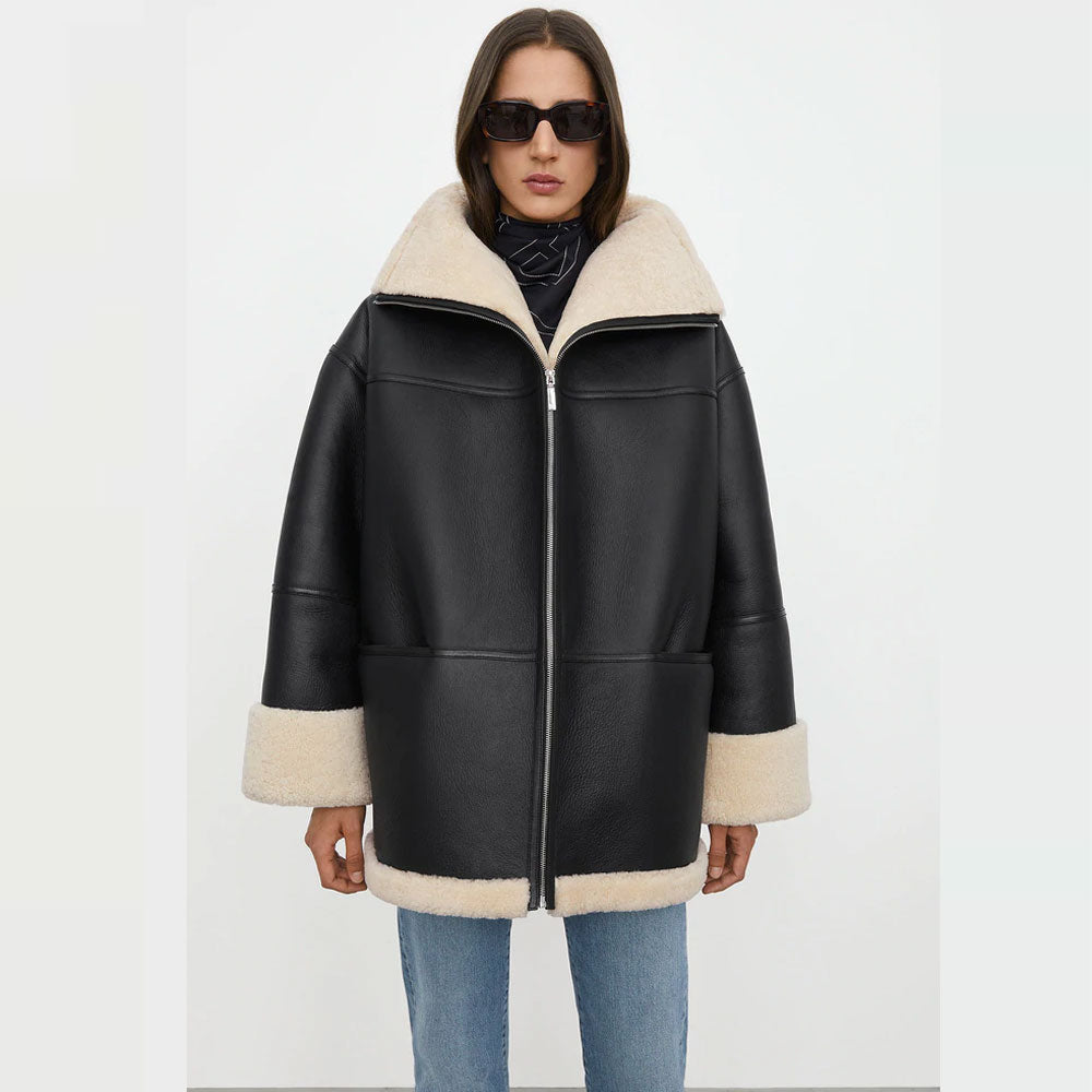 Women B3 RAF Aviator Styled Sheepskin Shearling Leather Jacket