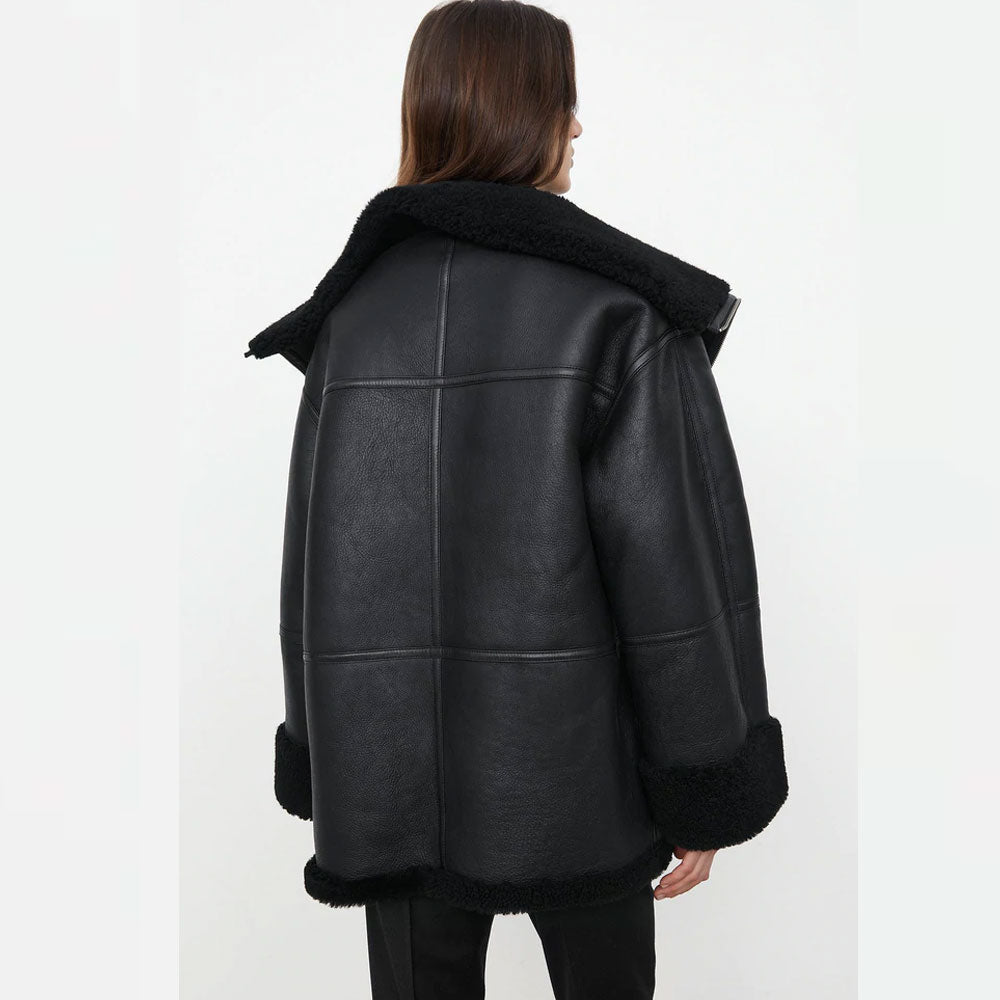 Women B3 RAF Aviator Black Styled Sheepskin Shearling Leather Jacket