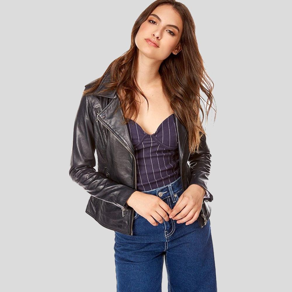 Mya Black Biker Leather Jacket