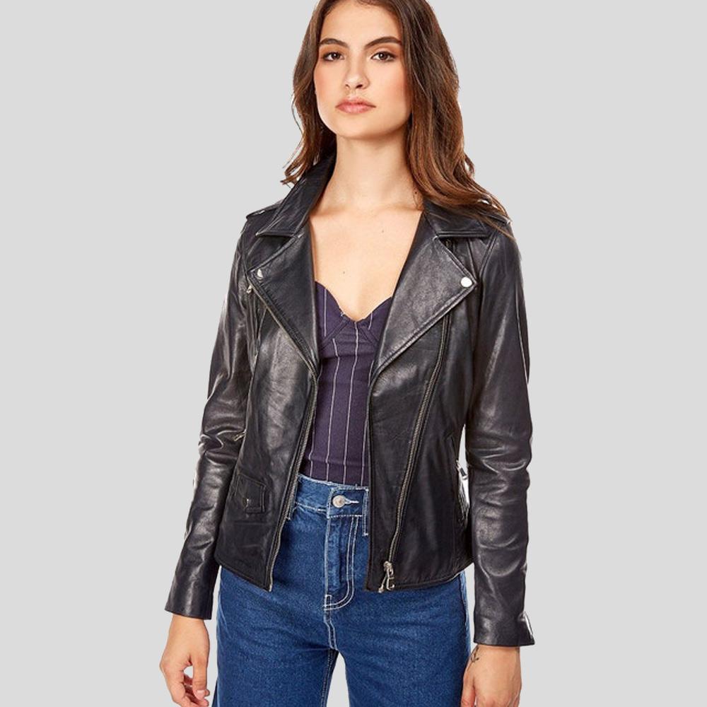 Mya Black Biker Leather Jacket