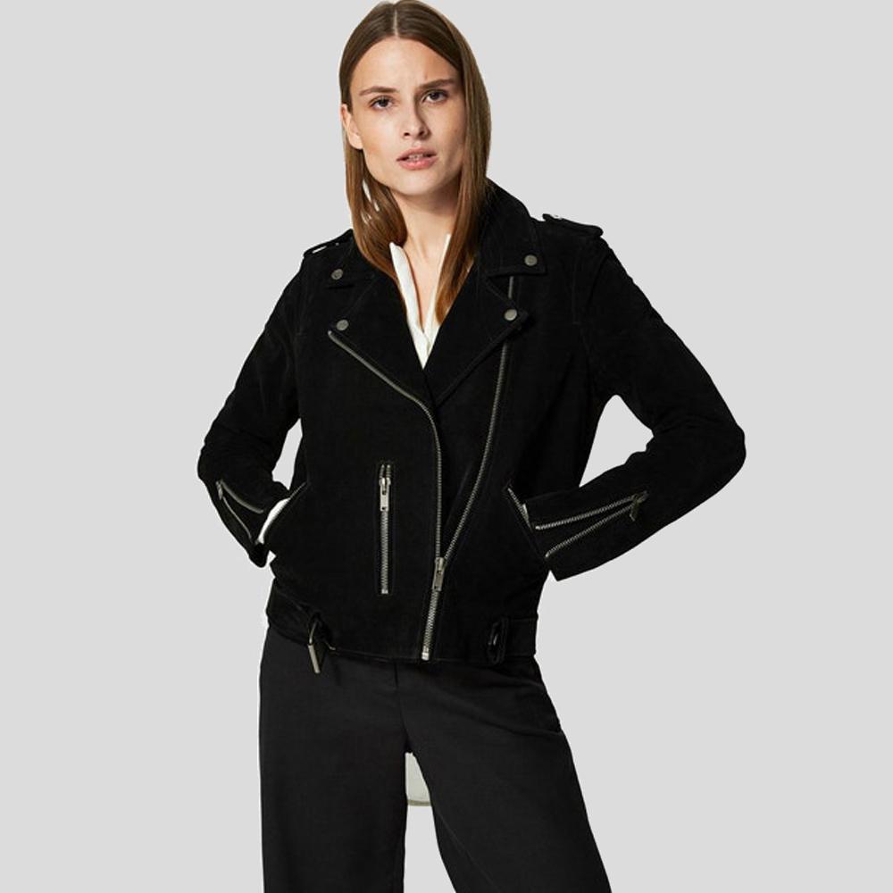 Gracie Black Suede Biker Leather Jacket