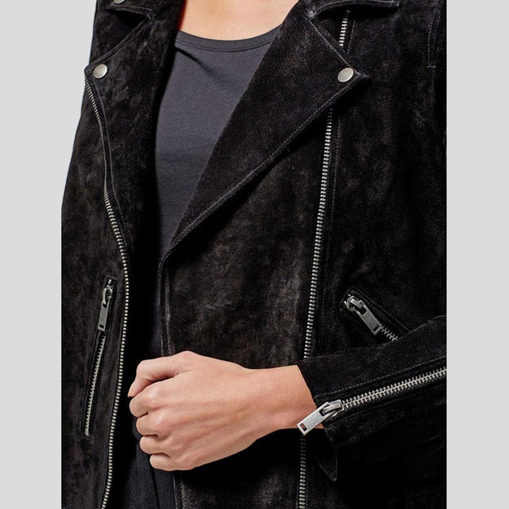 Gracie Black Suede Biker Leather Jacket