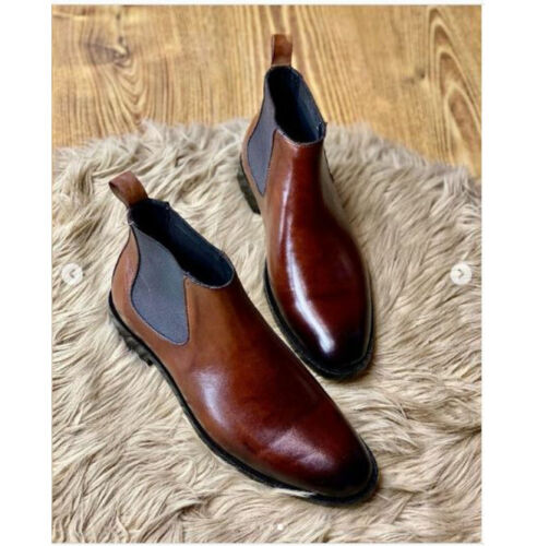 Men Handmade Brown Leather Chelsea Boots, Men Leather Business/ Office Boots