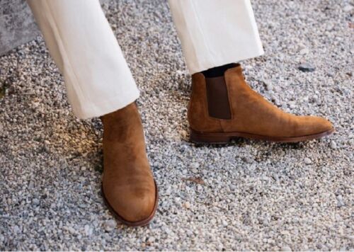 Handmade Men Tobacco brown Suede Chelsea Leather Boot, Ankle Leather Boots