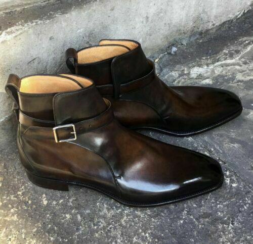 Handmade Jodhpurs Pure Brown Shaded Leather Ankle Strap Boots for Men's