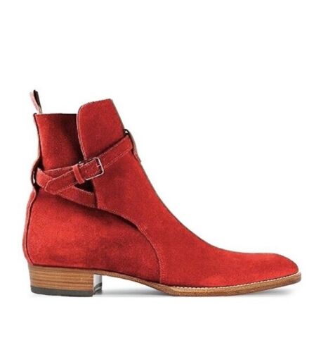 Handmade jodhpur Red Suede Leather Ankle Strap Boots for Men's