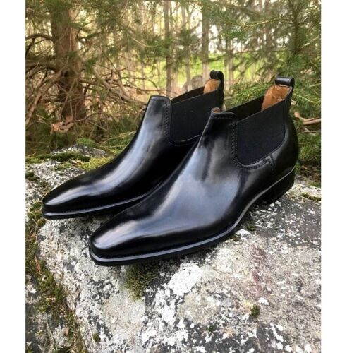 Handmade Men Black Leather Chelsea Boots, Casual Fashion Black Boot