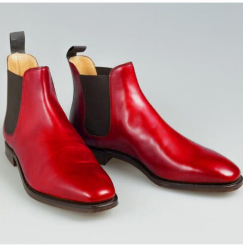 Handmade Men Red Leather Chelsea Boots, Red Ankle Boots, Classy Boots