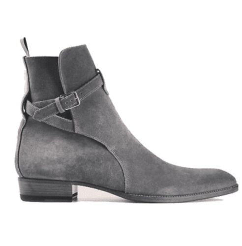 Handmade Jodhpurs Ankle Boot, Men’s Gray Ankle High Suede Leather Boots