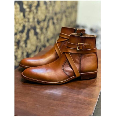 Men Handmade Tan Leather Jodhpurs, Jodhpur Boots, Leather Ankle Boots