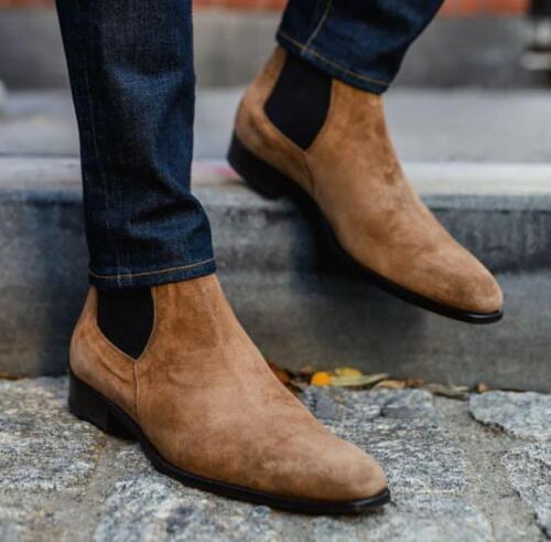 New Handmade Pure Suede Leather Beige Color Chelsea Boots For Men's