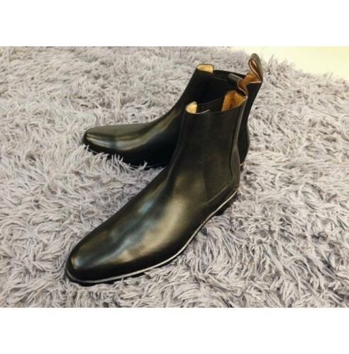 Handmade Mens Black Leather Chelsea Boots, Men formal Leather Ankle Boots