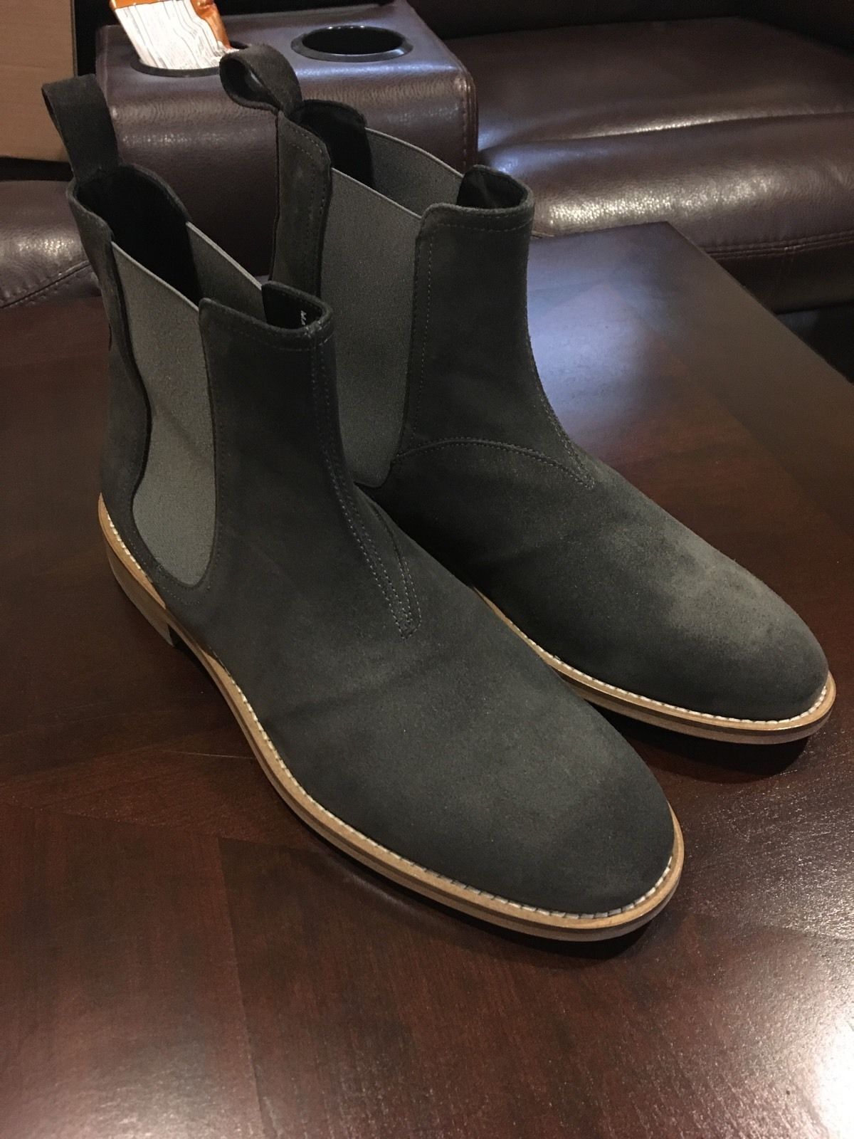 Handmade Mens dark gray Chelsea boots, Men gray suede ankle boot, boots for men