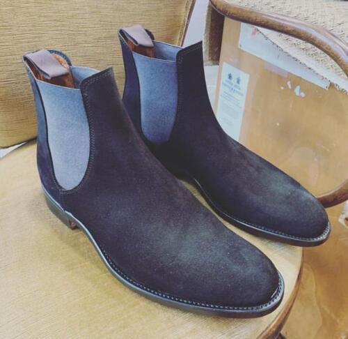 New Handmade Pure Leather Blue Color Suede Chelsea Boots For Men's