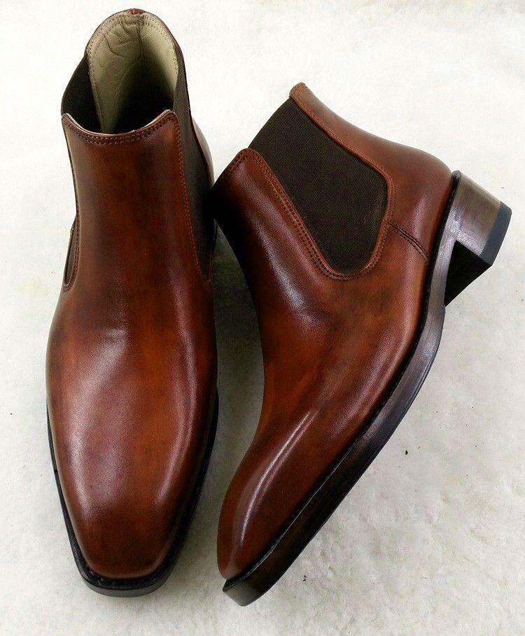 Handmade Men brown Chelsea leather Boots, Men ankle boots, Men leather boot