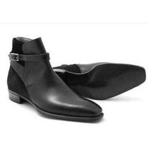 Handmade Men Black Ankle Leather Boots Suede And Leather Jodhpurs Boot