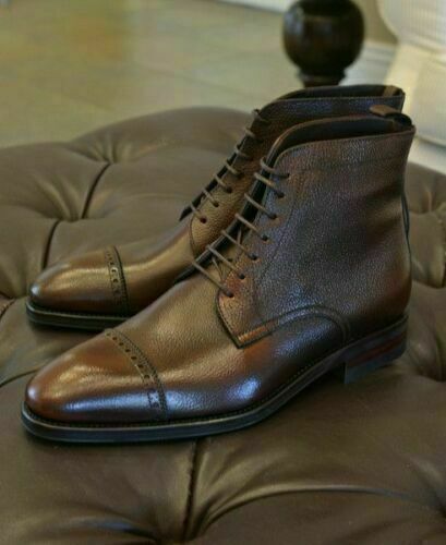 Handmade Men's Brown Leather Chukka Boots Men's Brown Cap Toe Ankle High Boots