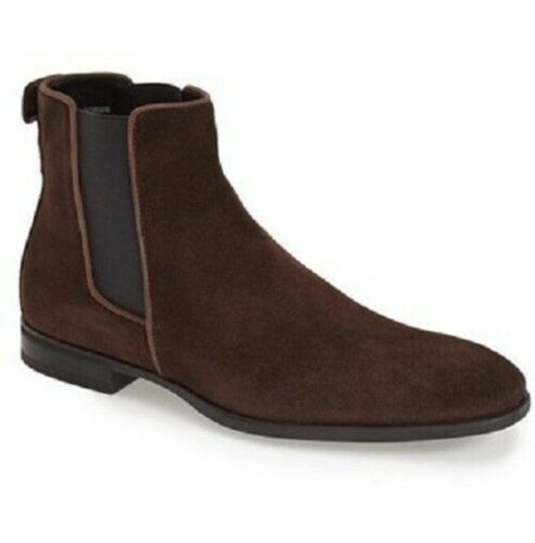 Handmade Mens Brown Suede Chelsea Boots, Men Brown Casual Ankle Shoes