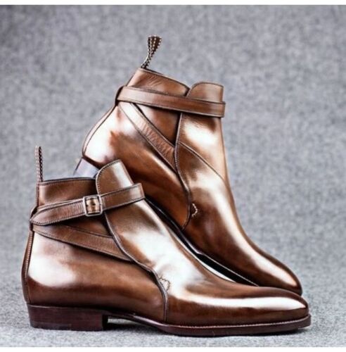 Handmade Men Brown Color Jodhpur Dress Boot Buckle Closure