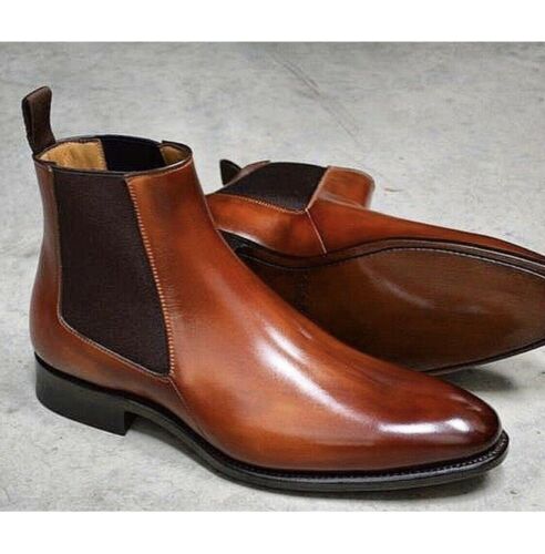 Handmade Tan Shaded Chelsea Ankle Boots for Men