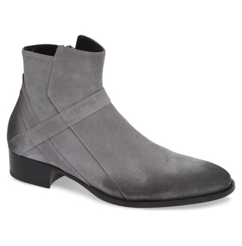 Handmade Men Gray Suede Side Jodhpurs Zipper Boots, Classic Gray Ankle Boots