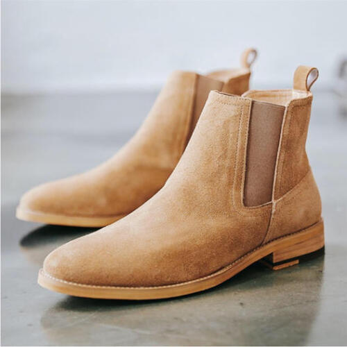 Men's Beige Suede Chelsea Ankle High Leather Boot