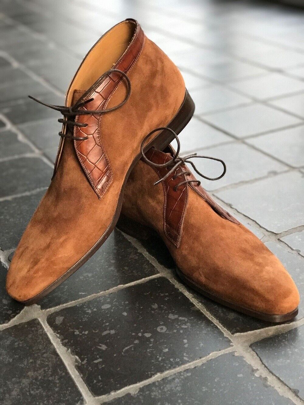 Handmade Men's Brown Chukka Boot, Men's Suede Lace Boot, Men's Fashion