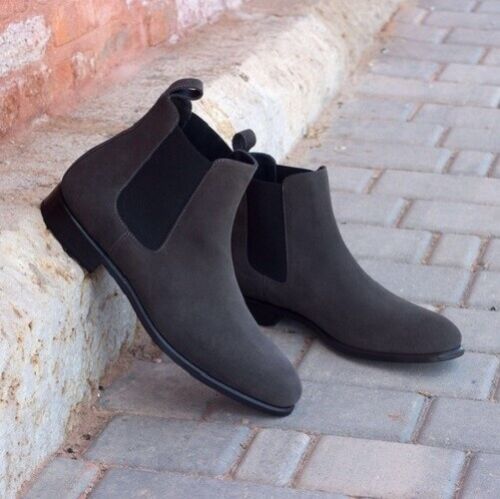 Handmade Men gray suede Chelsea boots