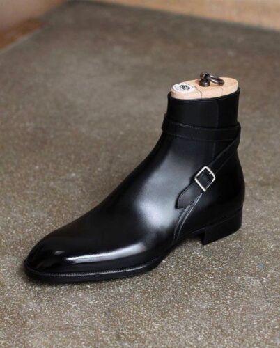 Handmade Men's Jodhpurs Black Cowhide Leather Ankle High Dress Formal Boots