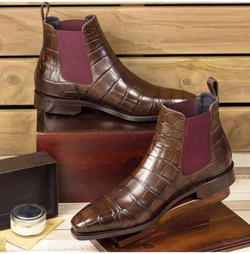 Handmade Mens Brown Leather Chelsea Boots, Men Brown Chelsea Boot