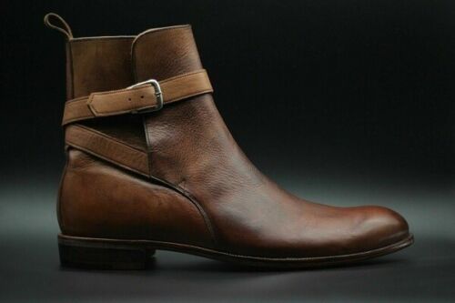 Genuine Brown Color Leather Jodhpur Buckle Strap Formal Boot For Men