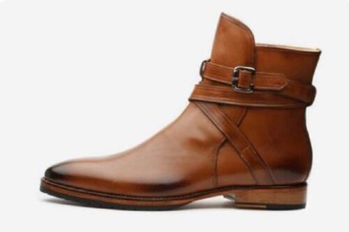 Handmade Men’s Burnished Brown Ankle Boots, Real Leather Jodhpur Boots